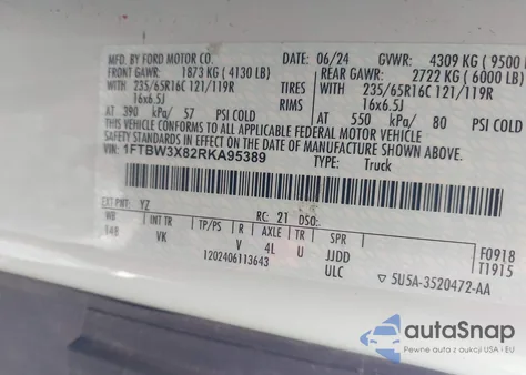 2024 Ford Transit-350 Cargo Van из США, поврежденный, VIN 1FTBW3X82RKA95389